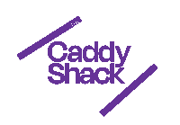 a logo for the caddy shack is purple and black