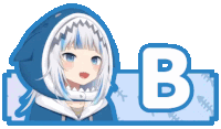 a picture of a girl with a shark hood and the letter b below her