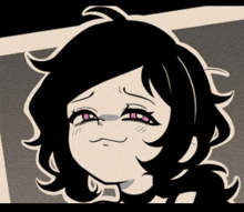 a black and white cartoon of a girl with purple eyes