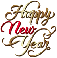 a happy new year greeting card with gold and red lettering