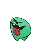 a green cartoon character with a tongue sticking out and sunglasses on .