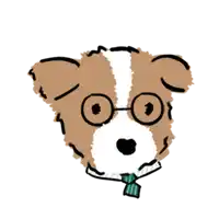 a brown and white dog wearing glasses and a green bow tie