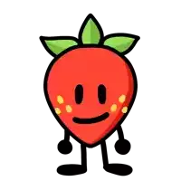 a cartoon drawing of a strawberry with arms and legs and a smiling face