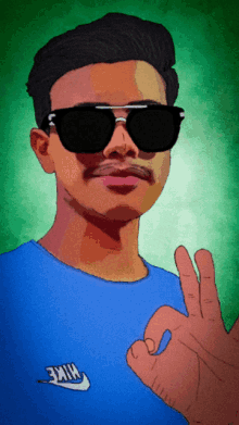 a cartoon of a man wearing sunglasses and a blue nike shirt