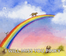 a painting of a dog on a rainbow with the words i will miss you pinky below it