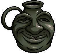 a cartoon drawing of a vase with a man 's face on it