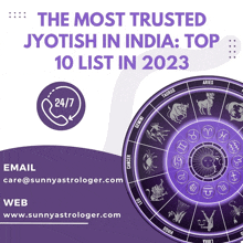 an advertisement for the most trusted jyotish in india top 10 list in 2023