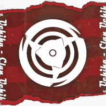 a white circle on a red background with the words uchiha clan written on the bottom