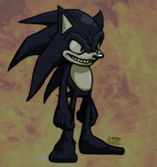 a cartoon drawing of a black sonic the hedgehog with a cigarette in his mouth