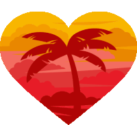 a red heart with a palm tree on it