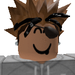 a close up of a roblox character 's face wearing sunglasses and smiling .