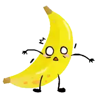 a cartoon drawing of a banana with arms and legs and a surprised look on its face