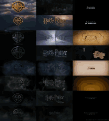 a collage of harry potter movie logos including harry potter and harry potter and the deathly hallows