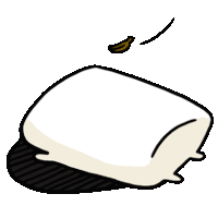 a cartoon drawing of a marshmallow with a banana on top .