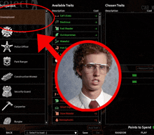 a screenshot of a game with a picture of a man with glasses