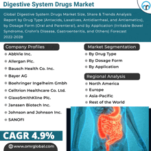 a poster titled digestive system drugs market with a picture of a stomach