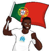 a cartoon of a man holding a flag with a portuguese flag on it