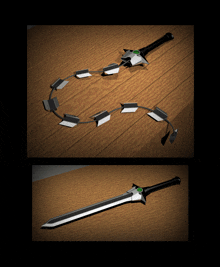 a 3d model of a sword with arrows coming out of it