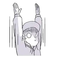 a black and white drawing of a person with their hands up in the air