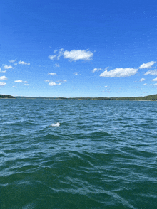 a large body of water with a blue sky and clouds