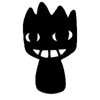 a black and white silhouette of a cartoon character with a crown on its head .