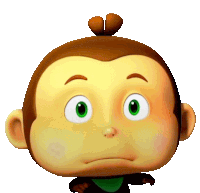 a cartoon monkey with green eyes making a silly face