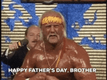 hulk hogan says happy father 's day brother in front of a microphone