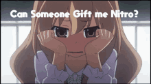 a picture of a girl with the words can someone gift me nitro on it