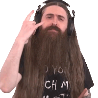 a man with a long beard wearing headphones and a shirt that says " do you ch m "