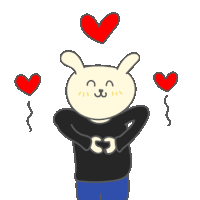 a cartoon drawing of a rabbit with hearts surrounding it