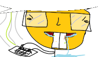 a drawing of a yellow smiley face with glasses and the number 1 on it