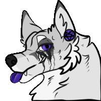 a drawing of a wolf with a pentagram on its ear