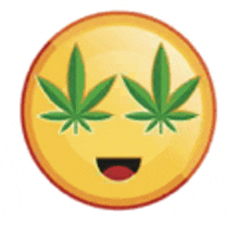 a smiley face with marijuana leaves on it 's eyes