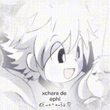 a drawing of a person with purple hair and the words `` xchara de ephi '' .