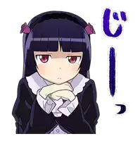 a sticker of a girl with purple hair and a purple letter j on the bottom