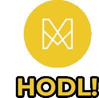 a yellow circle with a letter m and the word hodl