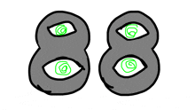 a cartoon drawing of the number 88 with two green eyes