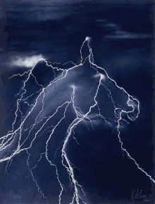 a painting of a horse being struck by lightning with the name illusion on the bottom right