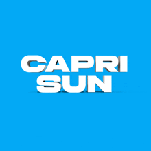 a blue background with capri sun written in white letters