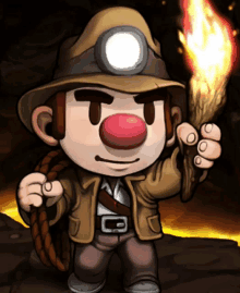 a cartoon character holding a torch and rope