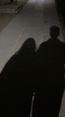 shadows of a man and a woman are cast on a sidewalk