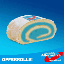 a blue and white cake roll with the words opferrolle on the bottom