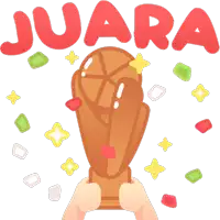 a cartoon illustration of a hand holding a trophy that says juara