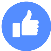 a blue circle with a white thumbs up