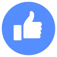 a blue circle with a white thumbs up