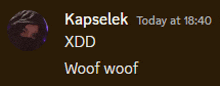 a message from kapselek today at 18:40 with xdd woof woof