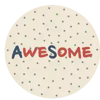 a circle with polka dots and the word awesome in red and blue