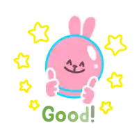 a pink bunny giving a thumbs up with the words good surrounded by yellow stars