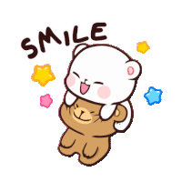 a cartoon of a teddy bear hugging another teddy bear with the words smile written on the bottom