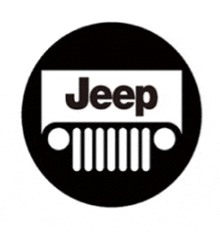 a black and white jeep logo with a grill